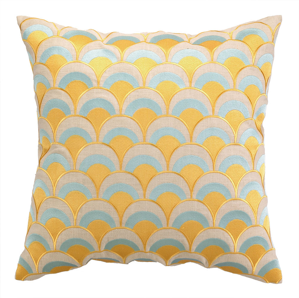 Double Arches Embroidered Pillow - Sunshine/Sky