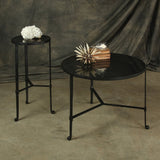 Savoy Iron & Stone Side Table - Black with Grey Stone