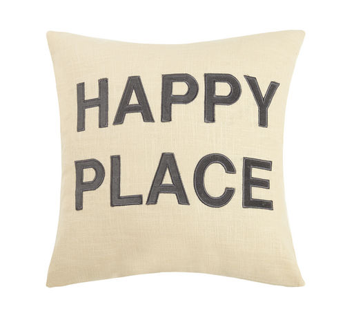 Happy Place Applique Embroidered Pillow