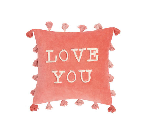 Love You Tassels Embroidered Pillow