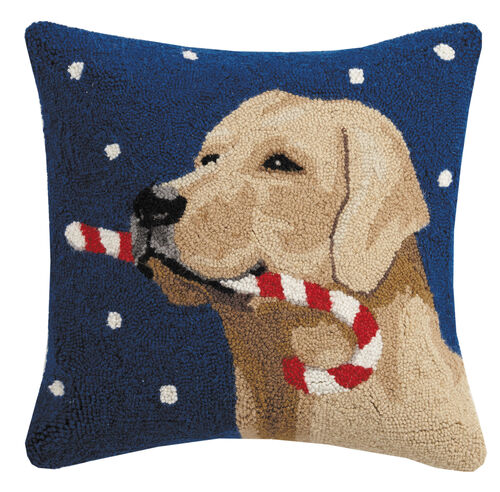 Golden Lab with Candy Cane Pillow